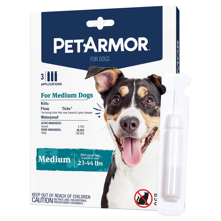 PETARMOR Flea & Tick Treatment for Medium Dogs with Fipronil (23 to 44 Pounds) 3 Monthly Applications