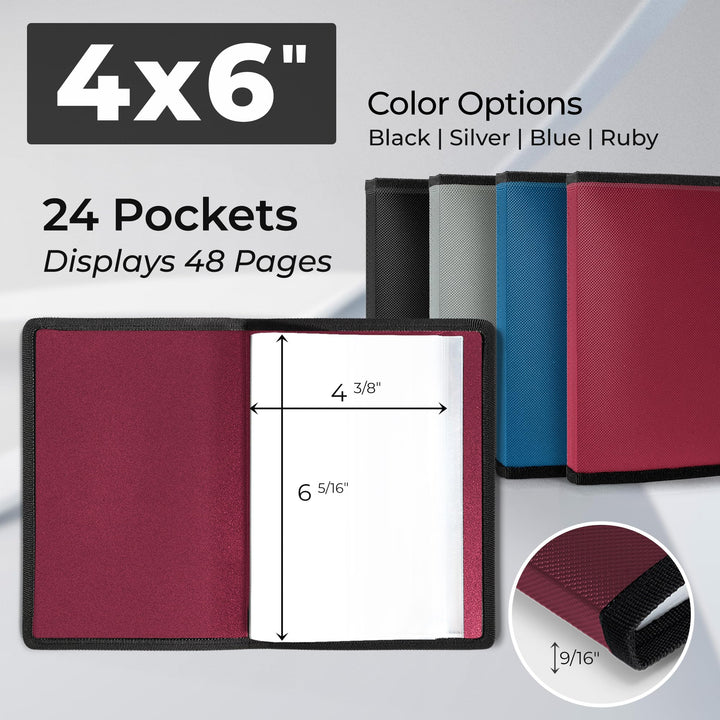 Small Photo Album 4x6 (2-Pack, Ruby), 4 x 6 Photo & Art Portfolio Presentation Book, Each Shows 48 Pages, Professional Mini Photo Book for 4x6 Pictures, Postcards, Artwork, Keepsakes