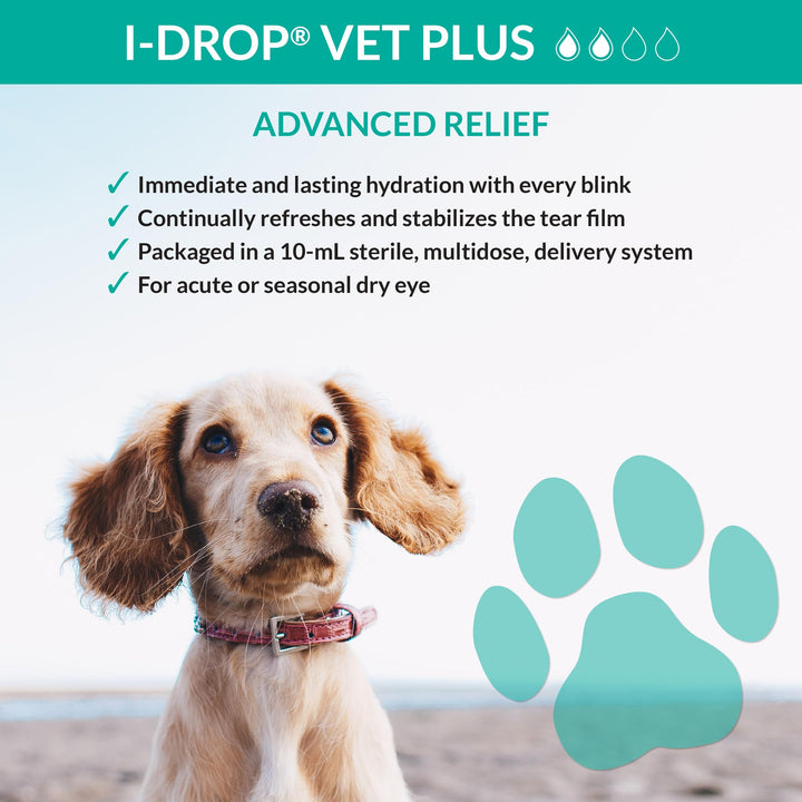 VET PLUS: Pet Eye Drops for Dogs | Lubricate Acute/Seasonal Dry Eyes | Superior Comfort | Long-lasting Relief | Fewer Application Needed, 0.25% Hyaluronan | Multi dose Bottle | One Bottle 10 ml
