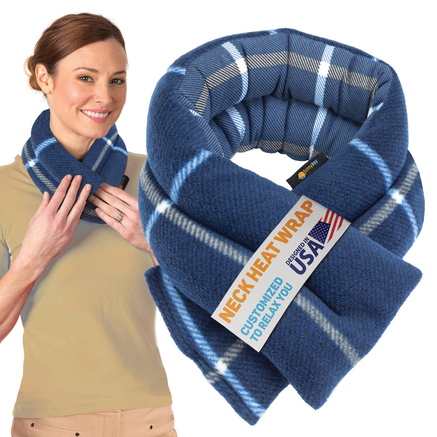 Microwave Heating Pad, Microwavable Moist Heated Neck and Shoulder Wrap, Versatile Weighted Beanbag Cold Pack or Warm Compress for Pain Relief, 26x5 Inches, Ocean Blue
