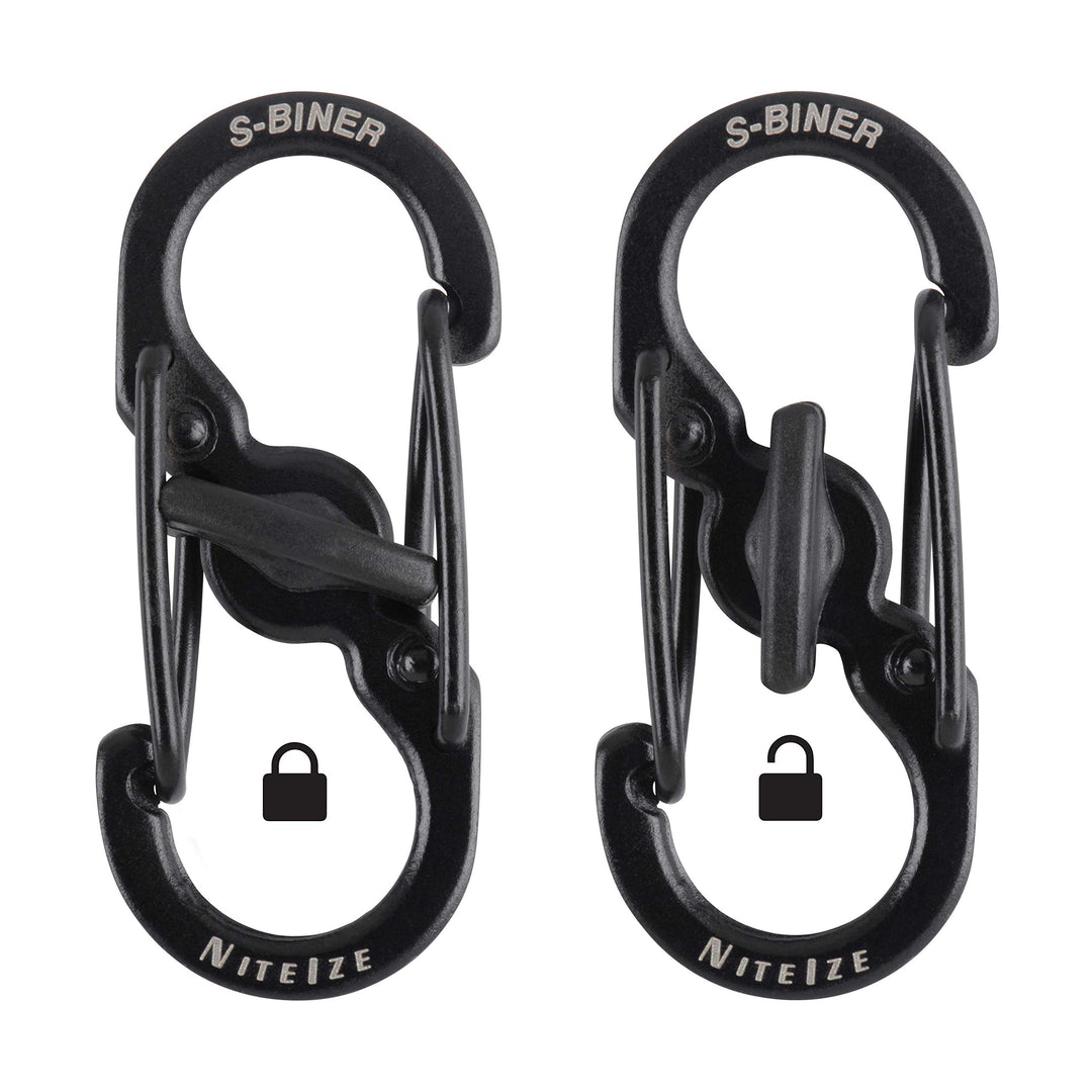 S-Biner MicroLock Stainless Steel - S-Biner with Locking Dual Sided Gates - Keep Keys Secure with Carabiner Key Holder - Black (2 Pack)