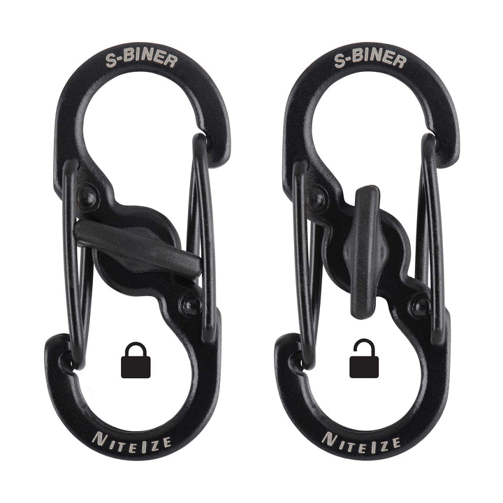 S-Biner MicroLock Stainless Steel - S-Biner with Locking Dual Sided Gates - Keep Keys Secure with Carabiner Key Holder - Black (2 Pack)