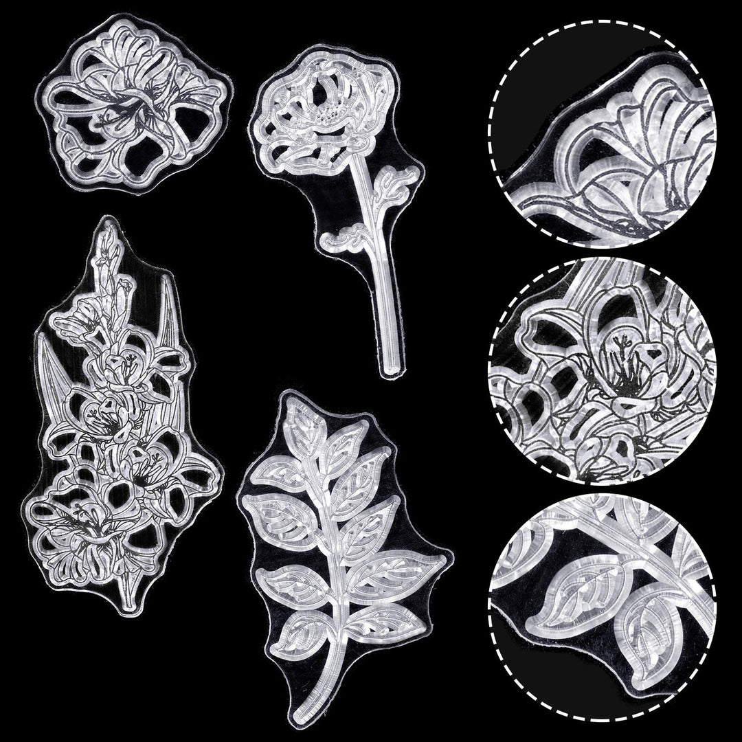 9 Pieces Flower Series Clear Stamp Crafts Flowers Silicone Stamps and Acrylic Stamp Blocks Tools with Grid Lines for Card Making Decor DIY Scrapbooking (Transparent)