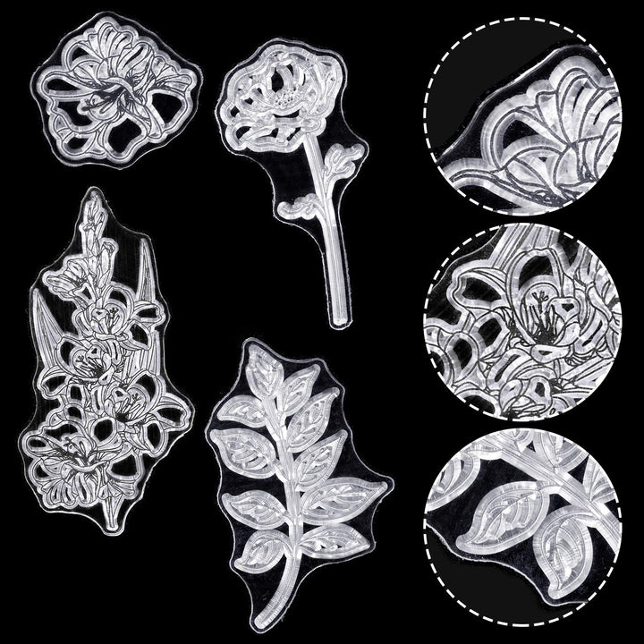 9 Pieces Flower Series Clear Stamp Crafts Flowers Silicone Stamps and Acrylic Stamp Blocks Tools with Grid Lines for Card Making Decor DIY Scrapbooking (Transparent)