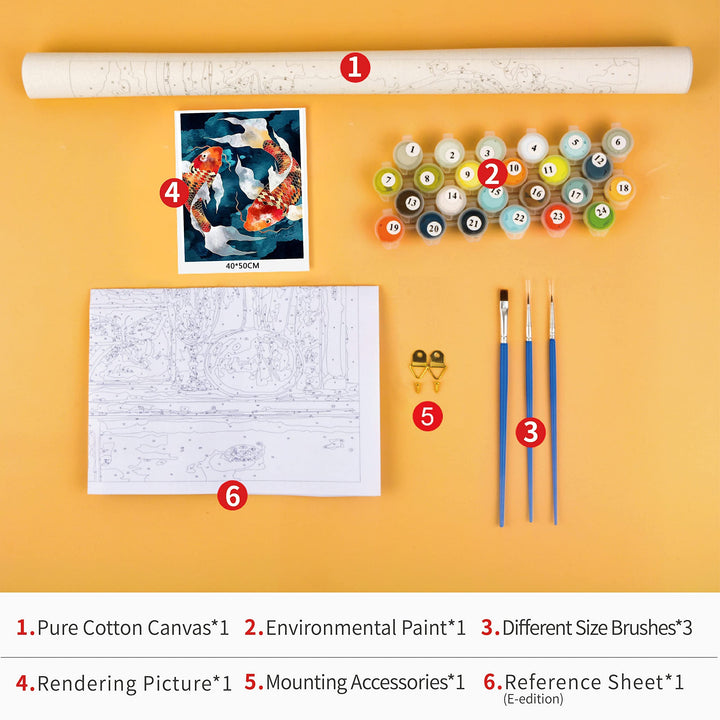 Paint by Numbers for Adults Beginner & Kids Abstact Goldfish Ink Painting DIY Oil Painting Kit on Canvas with Paintbrushes and Acrylic Pigment for Home Wall Decor 16 inx20 in