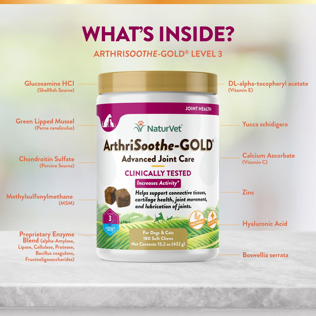 ArthriSoothe-Gold Level 3 Advanced Joint Care for Dogs – Soft Chew Dog Supplement with Glucosamine, MSM, Chondroitin & Hyaluronic Acid – Wheat-Free Pet Supplements – 180 Ct.