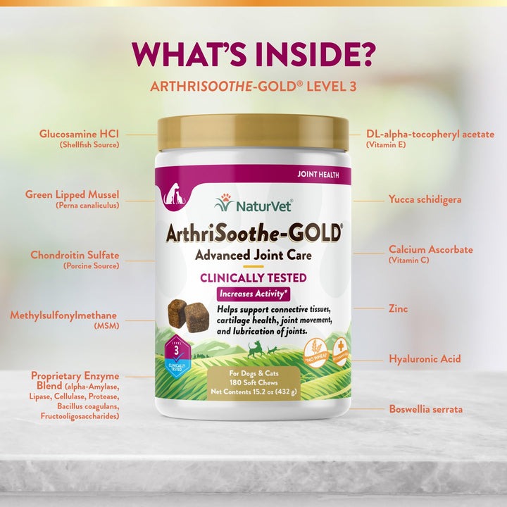 ArthriSoothe-Gold Level 3 Advanced Joint Care for Dogs – Soft Chew Dog Supplement with Glucosamine, MSM, Chondroitin & Hyaluronic Acid – Wheat-Free Pet Supplements – 180 Ct.
