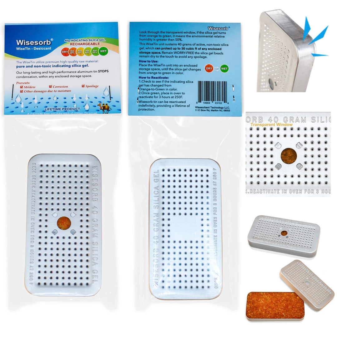 40 Gram Pack of 5 Silica Gel Canister, Gun Safe Dehumidifiers (Orange to Green), Reusable Desiccant Moisture Absorber for Car, Closet
