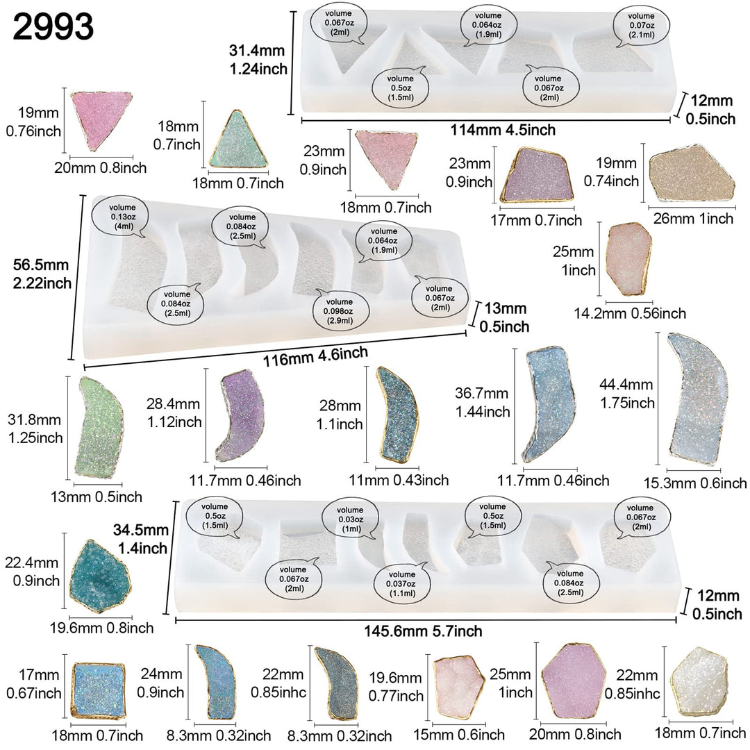 Geode Epoxy Resin Silicone Molds Set Jewelry Making Kits for Necklace Pendant Earrings Bracelet Charms 33 Shapes 0.35-1.65inch
