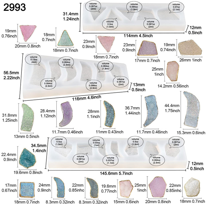 Geode Epoxy Resin Silicone Molds Set Jewelry Making Kits for Necklace Pendant Earrings Bracelet Charms 33 Shapes 0.35-1.65inch