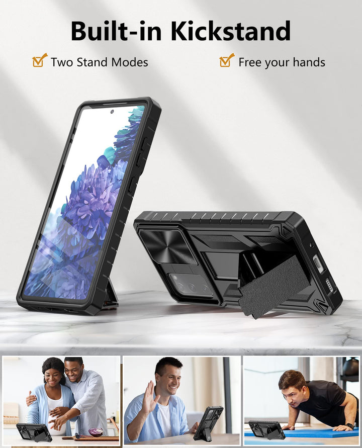 for Samsung Galaxy S20-FE Case: Military Grade Drop Proof Protection Mobile Cover with Kickstand | Matte Textured Rugged Shockproof TPU | Protective Phone Case for Samsung S20 FE 5G - Black