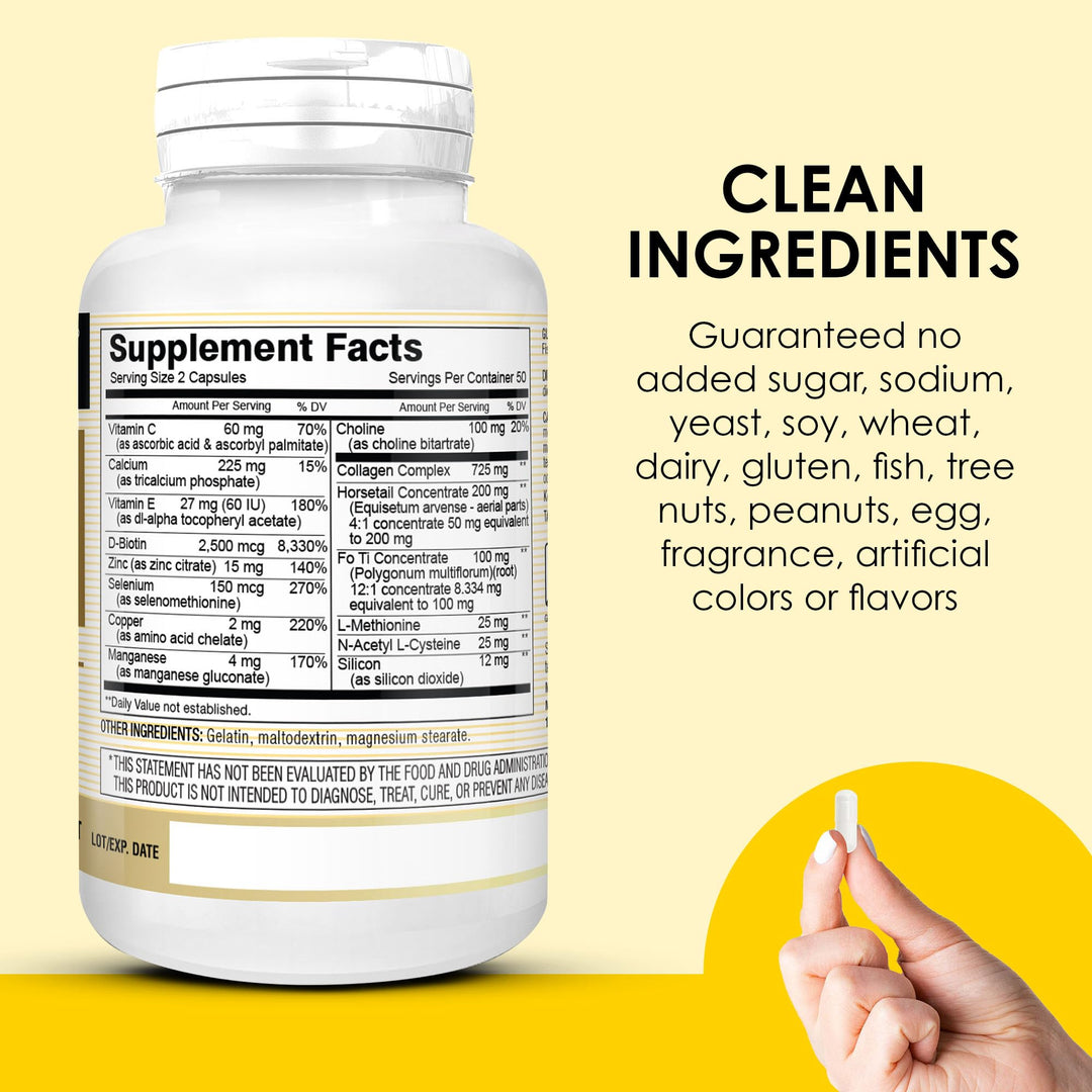Ultra Collagen Capsules, 100% Pure Hydrolyzed Collagen Supplement for Healthy Skin, Hair, Nails & Joints, 100 Count, 50 Day Supply