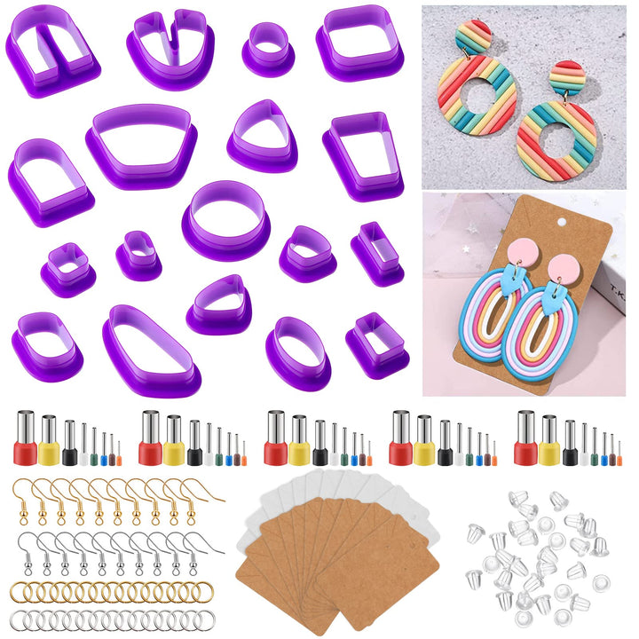 158 Pcs Polymer Clay Cutters Set, DIY Clay Cutters Mold for Polymer Jewelry with 40 Circle Shapes Cutters, Earring Card Earring Back Earring Hook Open Ring Storage Bag for Polymer Clay Jewelry Making
