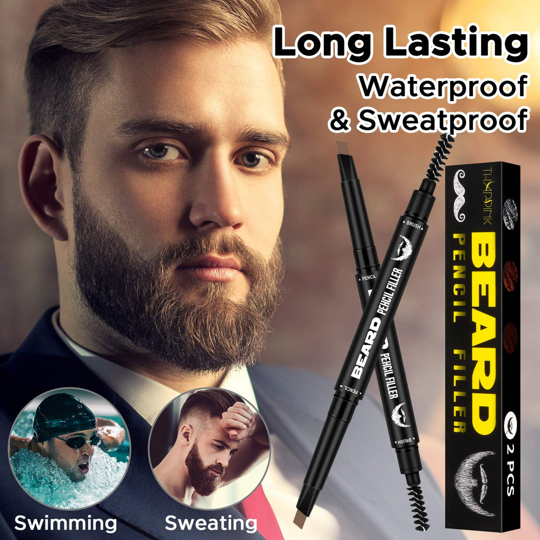 Beard Pencil Filler 2 Pack for Men Beard Patchy, Beard Filler Pencil for Natural Finish Patchy Facial Hair (Light Brown)