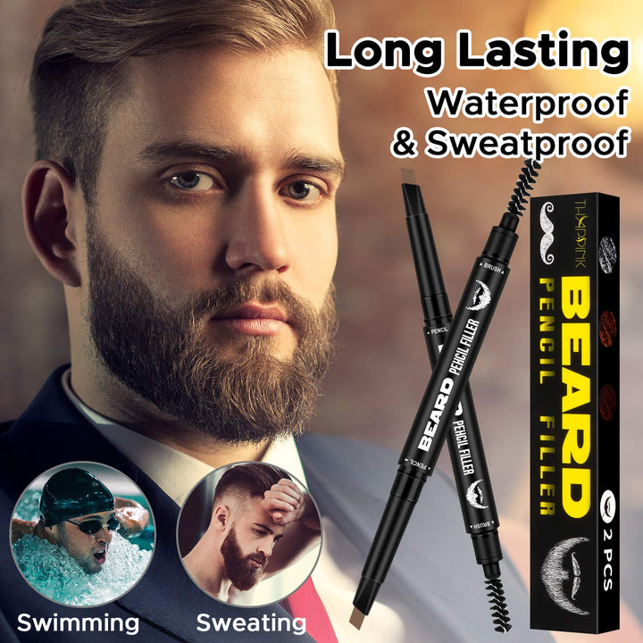 Beard Pencil Filler 2 Pack for Men Beard Patchy, Beard Filler Pencil for Natural Finish Patchy Facial Hair (Light Brown)