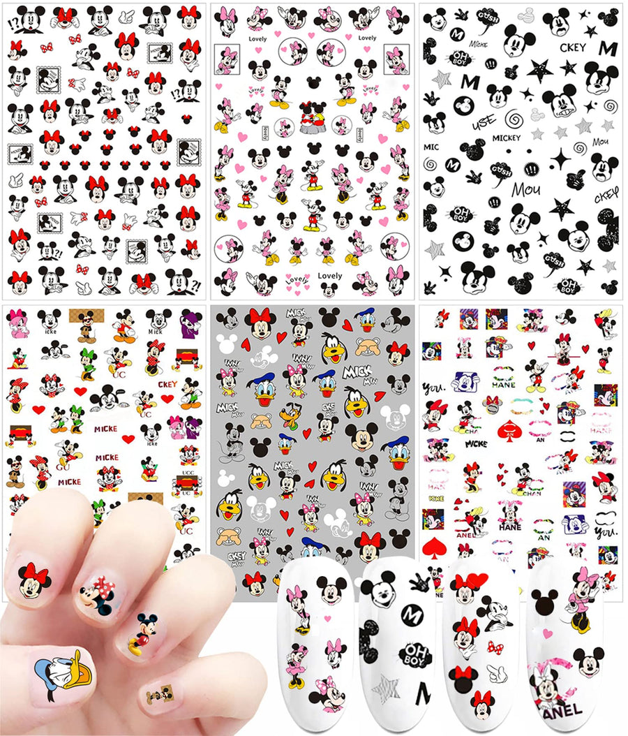 Cartoon Nail Art Stickers Decals 3D Nail Art Supplies Designer Nail Stickers Cute Nail Art Adhesive Decals Accessories DIY Nail Design for Women Kids Girls Manicure Decorations 6 Sheets