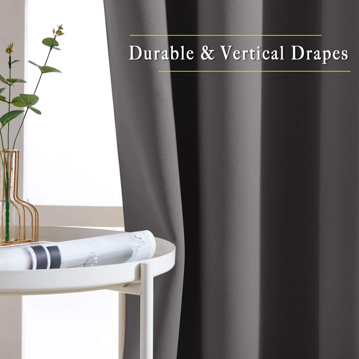Gray Blackout Curtains for Bedroom 84 inches Long - Thermal Drapes Grommet Room Darkening Curtains Noise Reducing Window Treatments for Living Room (2 Panels, W52 x L84, Grey)