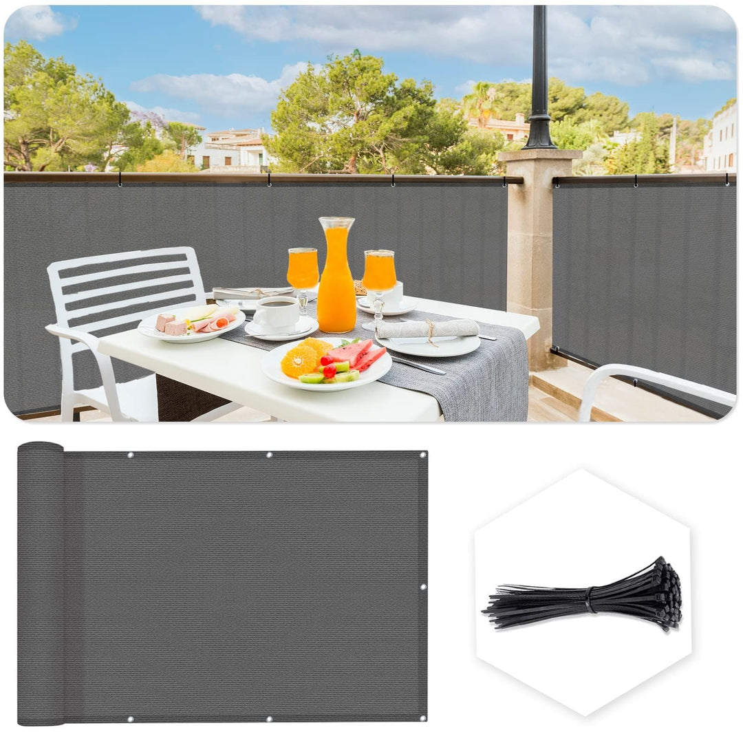 3'x16' Dark Grey Balcony Privacy Screen Fence Windscreen Cover Fabric Shade Netting Mesh Cloth with Grommets UV Protection for Patio, Backyard, Porch, Railing Shield 90% (We Make Custom Sizes)