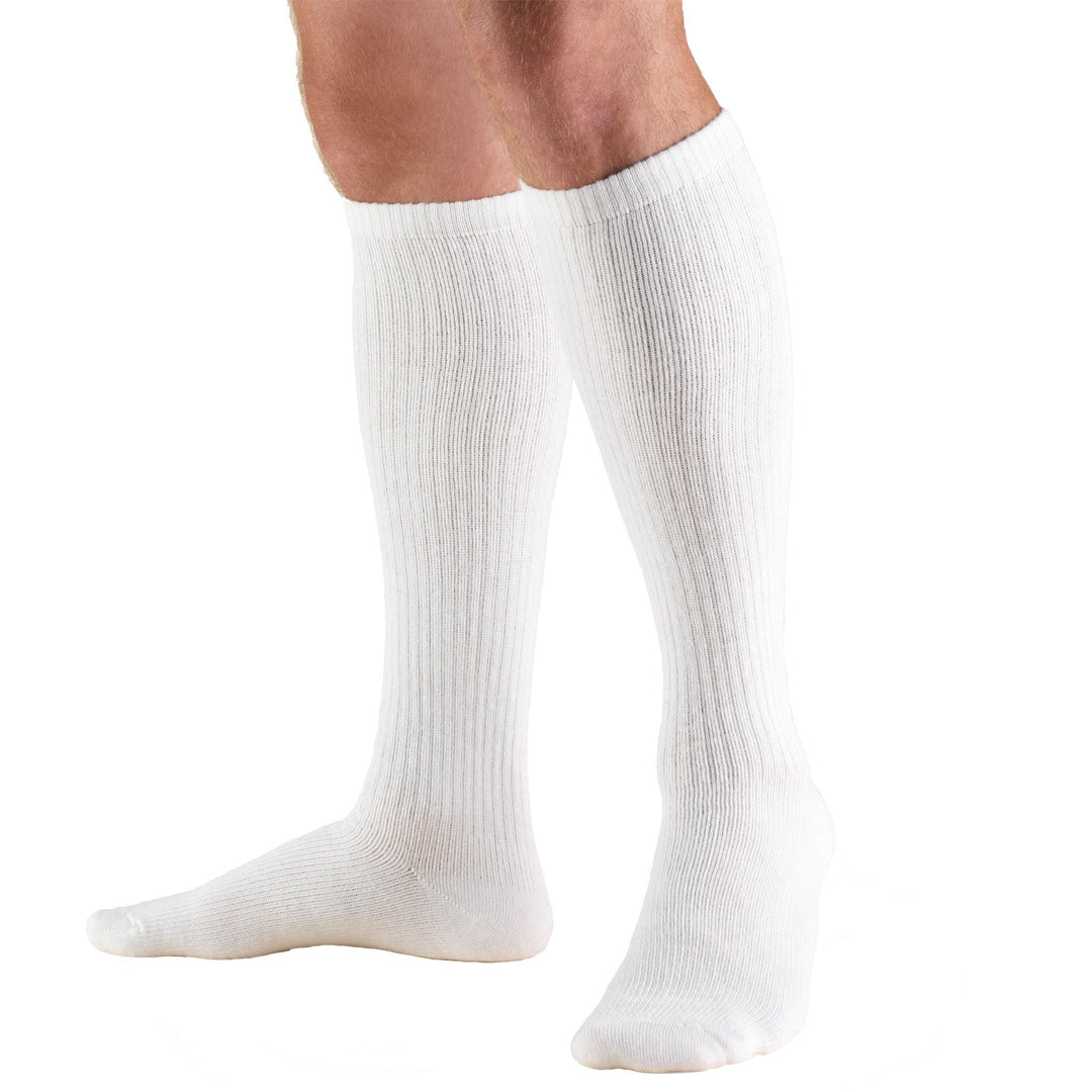 Medical Compression Socks for Men and Women, 8-15 mmHg Knee High Over Calf Length, White, Medium