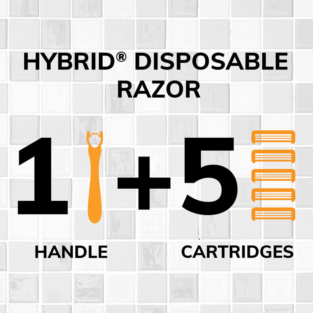 Flex 3 Hybrid Disposable Razors for Men, Long-lasting 3-Blade Razors With Slim Head for Precision Shaving, 1 Handle and 5 Cartridges, 6 Piece Shaving Kit