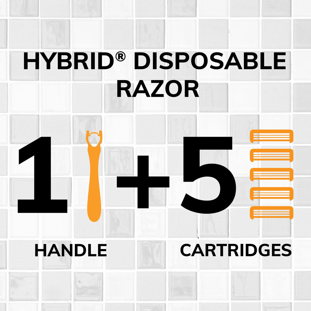 Flex 3 Hybrid Disposable Razors for Men, Long-lasting 3-Blade Razors With Slim Head for Precision Shaving, 1 Handle and 5 Cartridges, 6 Piece Shaving Kit
