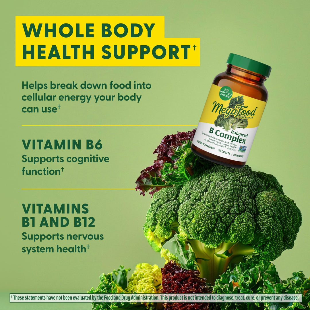 Balanced B Complex - B Complex Vitamin Supplement, 8 B Vitamins including Vitamin B6, Vitamin B12, Folate, Biotin & more, Supports Cellular Energy Production, Vegan, Gluten Free - 30 Tablets