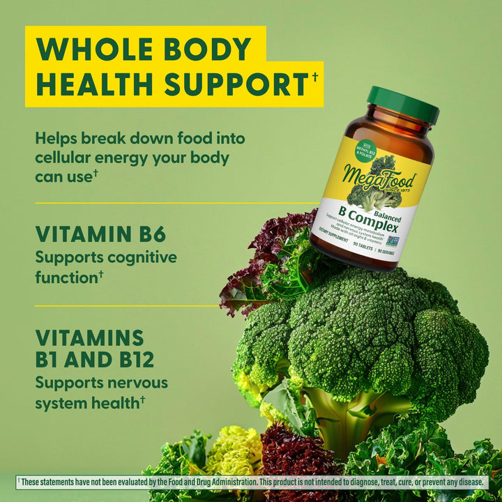 Balanced B Complex - B Complex Vitamin Supplement, 8 B Vitamins including Vitamin B6, Vitamin B12, Folate, Biotin & more, Supports Cellular Energy Production, Vegan, Gluten Free - 30 Tablets