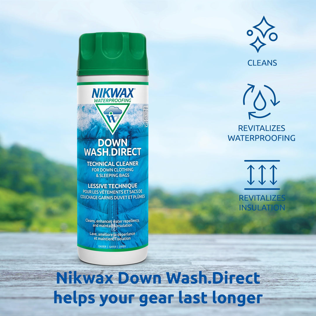 Down, Down Wash.Direct, 300ml, Specialty Cleaner for Down Jackets, Outerwear, Vests, Sleeping Bags, Quilts, and Bedding, Restores Loft, Warmth, Insulation, and Water Repellency