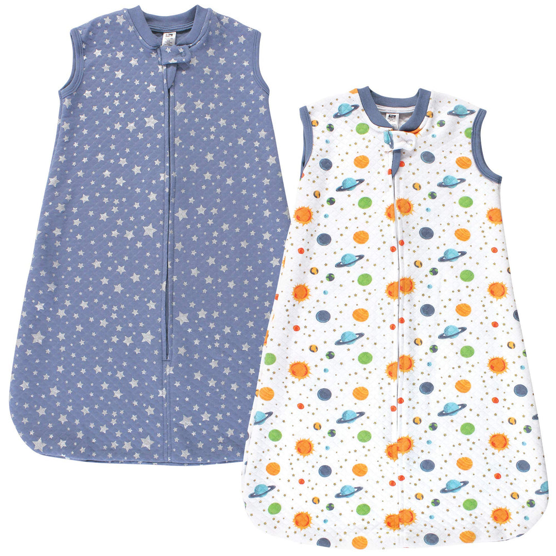 Unisex Baby Premium Quilted Sleeveless Sleeping Bag and Wearable Blanket, Space 2-Pack, 12-18 Months