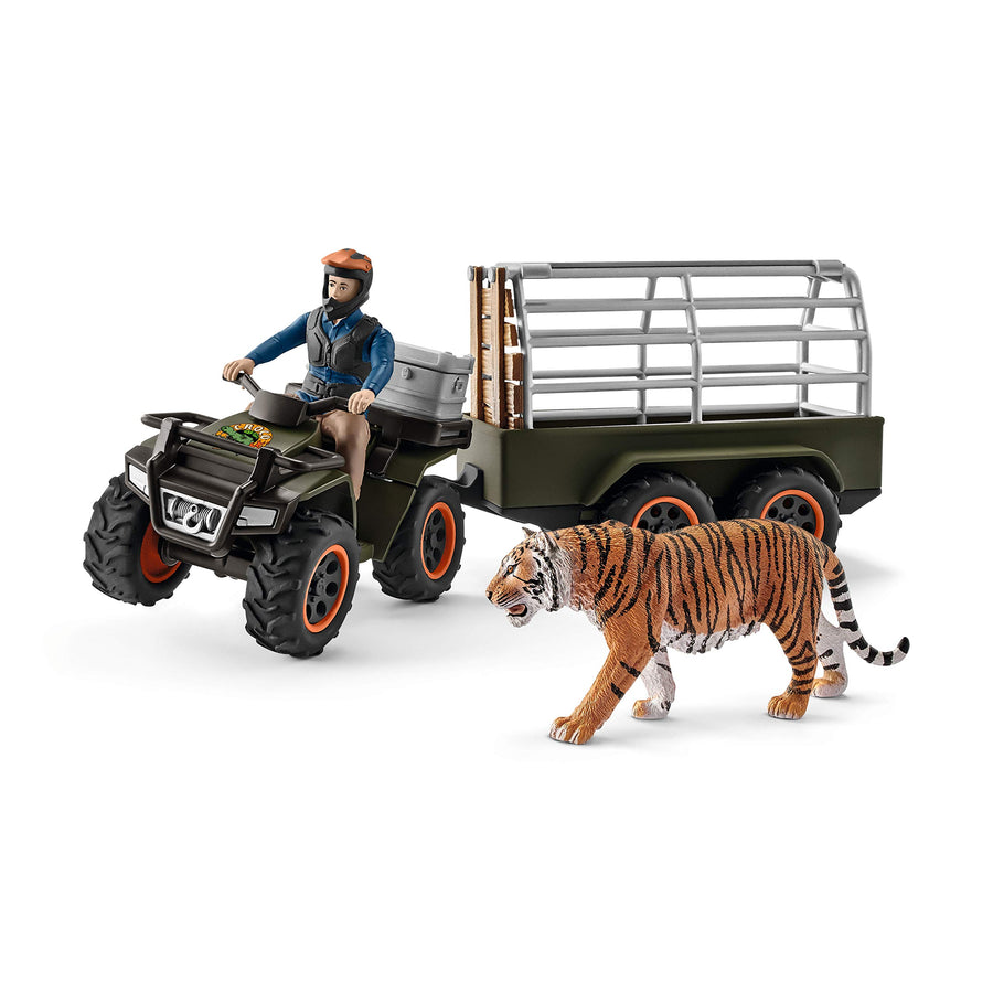 Wild Life Big Truck Animal Rescue Jungle Adventure 10pc Playset - Includes Off Road ATV, Rider, CAges Trailer, Tiger, and Accessories for Boys and Girls, Highly Durable Gift for Kids Ages 3+
