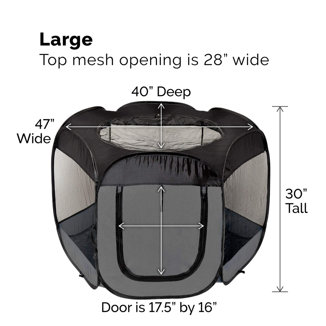 Portable Dog Playpen Cat Tent, Pet playground/kennel foldable indoor outdoor zippered puppy crate - Gray, Large
