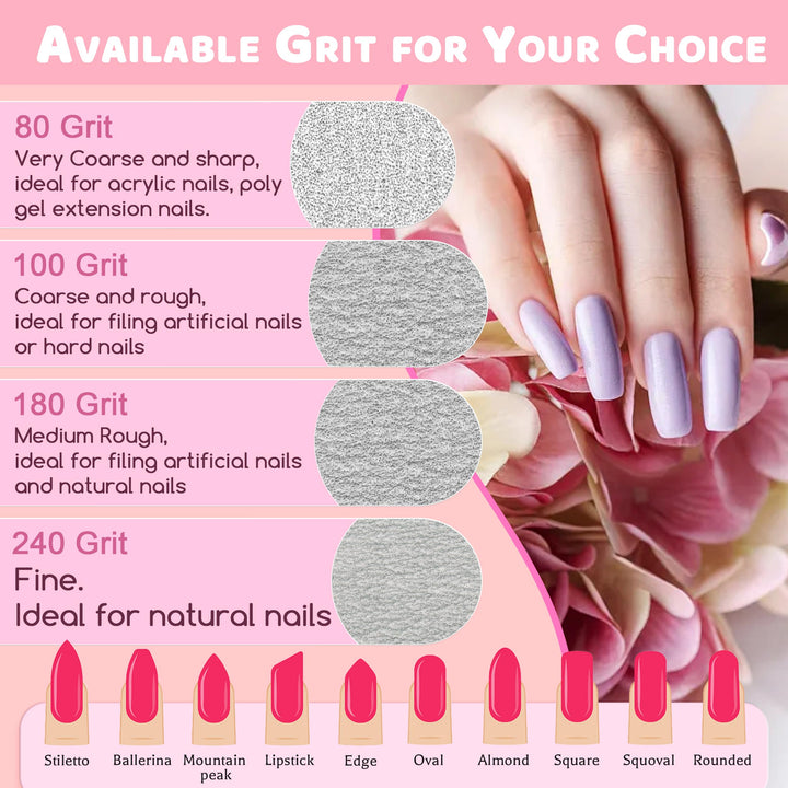 Professional Nail Files, Emery Board Nail File for Natural Nails 100/180/240 Grit Nail Files for Acrylic Nails 12pcs Fine Grit Nail File Manicure Tools Coarse Fingernail Files (100/180 Grit)