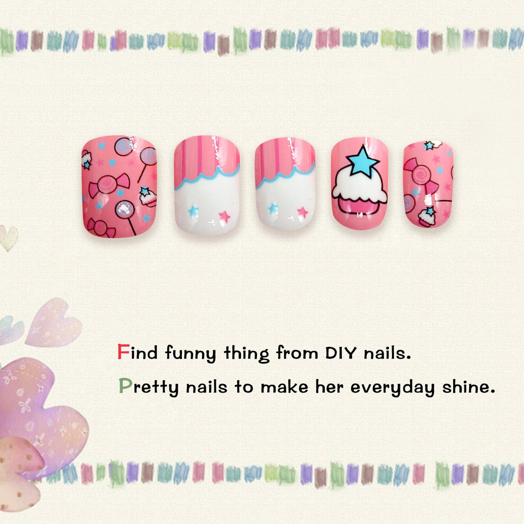 False Nails for Girls 24 Pcs Press On Kids Fake Nails Tips Candy Pattern