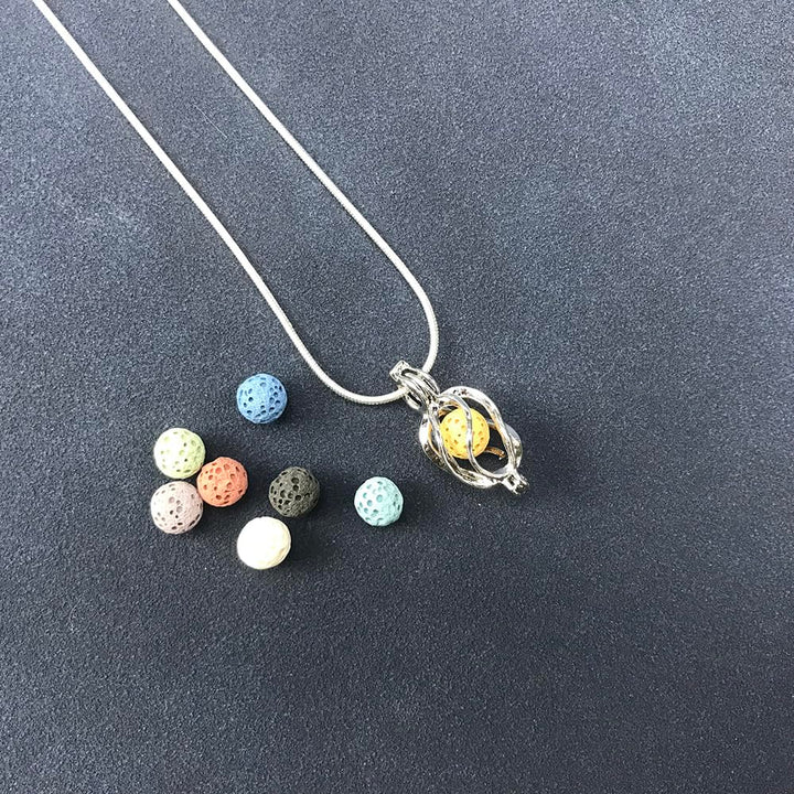 Essential Oil Diffuser Necklace Twisted Ball Aromatherapy Locket Pendant with 8 Lava Stone Balls 0.24'