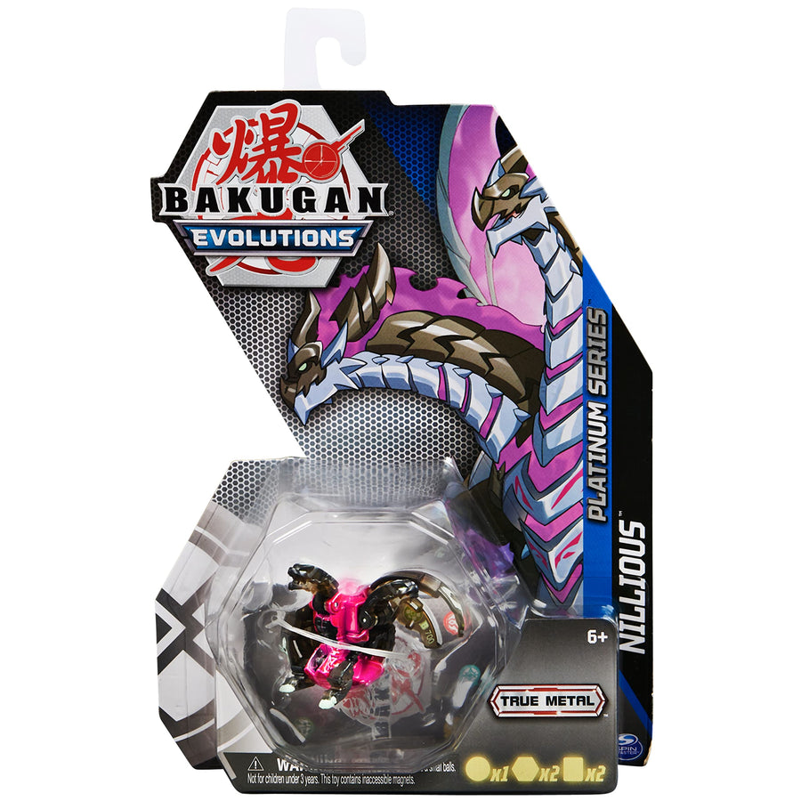 Evolutions, Nillious (Black), Platinum Series True Metal, 2 BakuCores and Character Card, Kids Toys for Boys, Ages 6 and Up