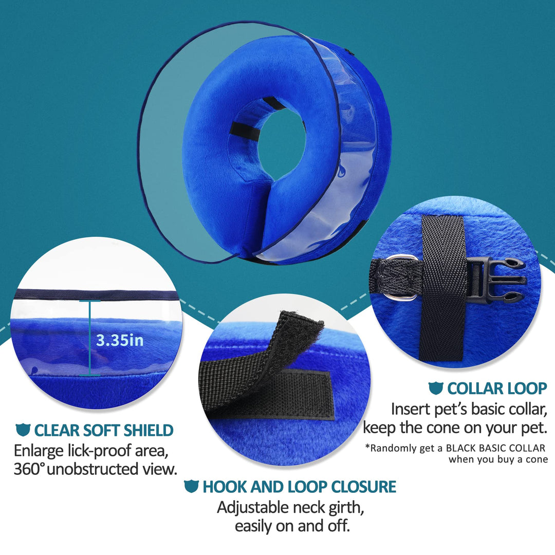 Soft Inflatable Dog Cone Collar for Dogs After Surgery with Enhanced Anti-Licking for Unrestricted in Daily Life, Pack of One, Blue (Size 6)