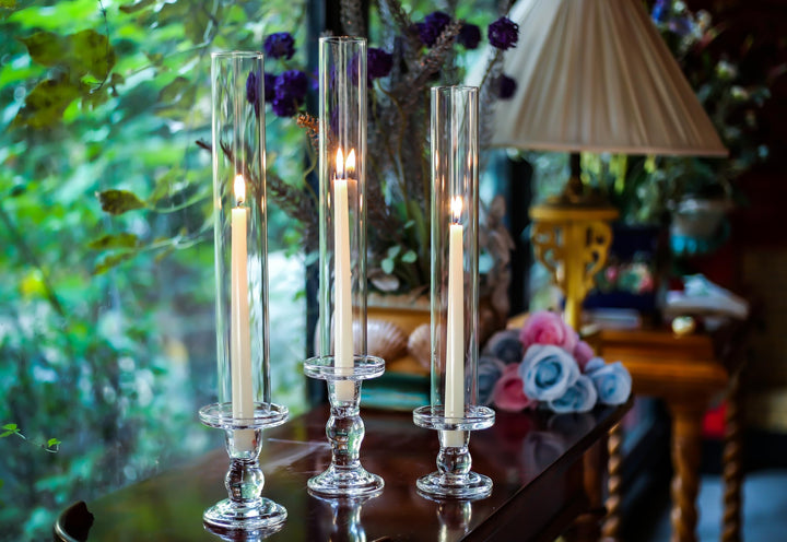 2 PCS (H:9.5 D:4) Open Ended Glass Hurricane Candleholder Tube Shade | Multiple Size Choices Open Flame Candle Chimney Tube Cover | Bottomless Cylinder