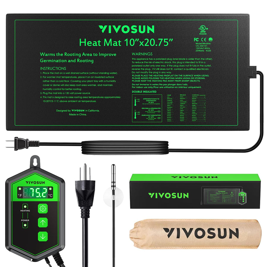 10x 20.75 Seedling Heat Mat and Digital Thermostat Combo Set, UL & MET-Certified Warm Hydroponic Heating Pad for Germination, Indoor Gardening, Greenhouse