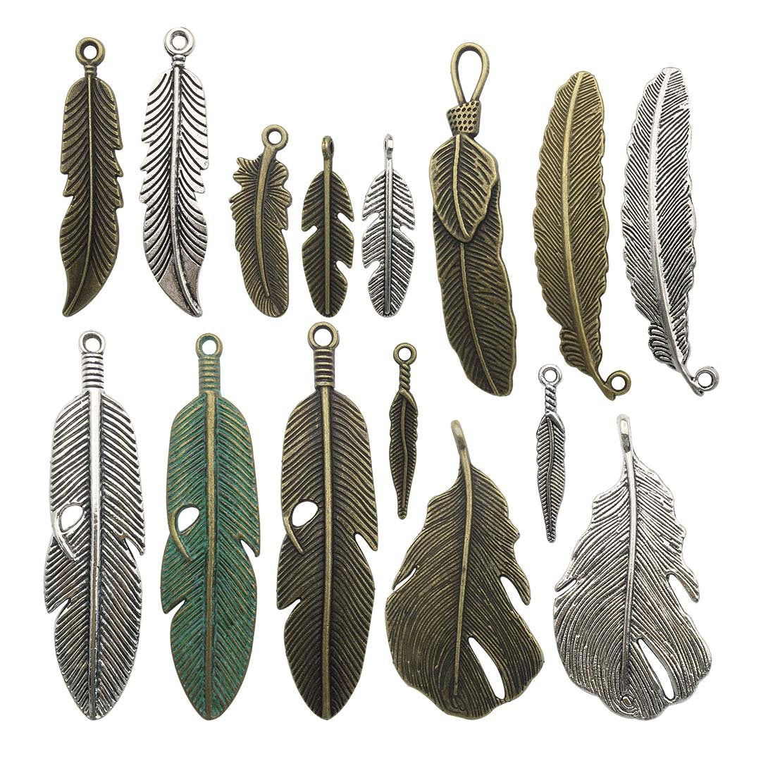 Samanter 100g Feather Charms Collection - Antique Silver Bronze Patina Big Goose Bird Plume Plumage Pinion Wing Feather Metal Pendants for Jewelry Making DIY Findings (HM17)