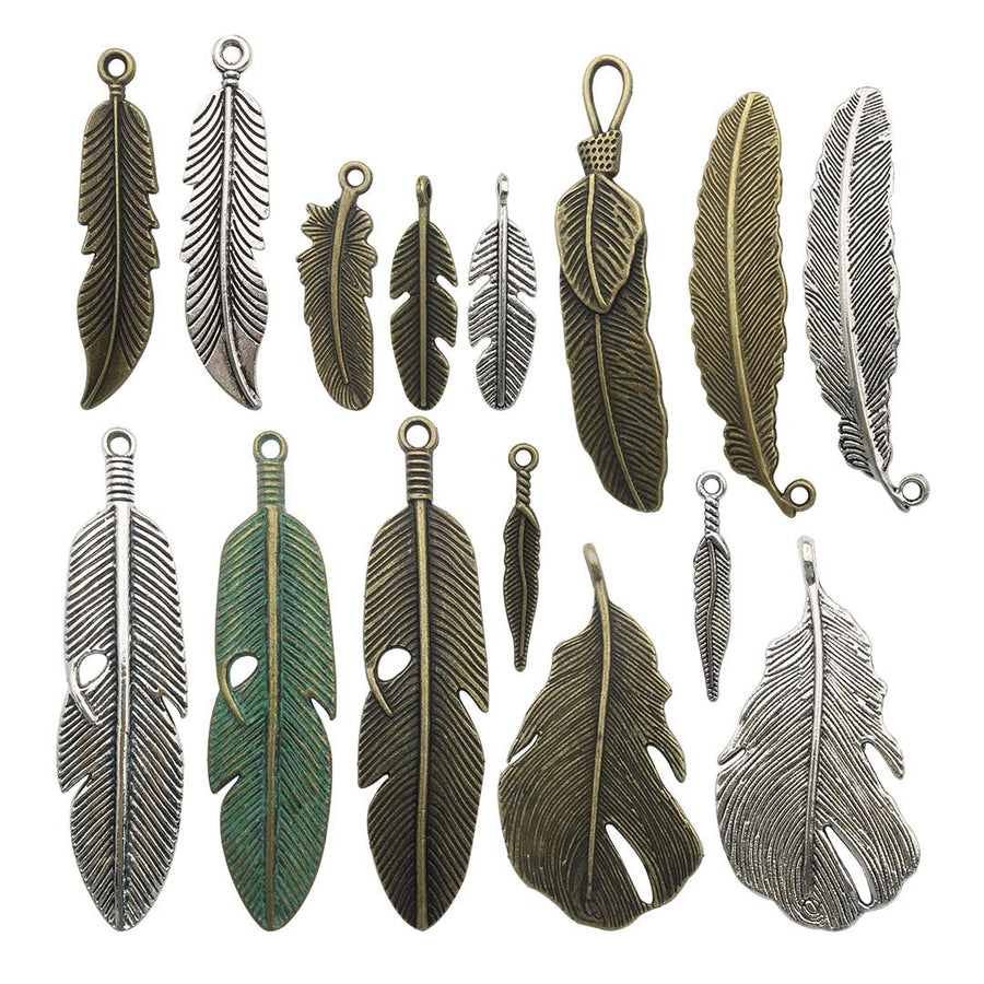 Samanter 100g Feather Charms Collection - Antique Silver Bronze Patina Big Goose Bird Plume Plumage Pinion Wing Feather Metal Pendants for Jewelry Making DIY Findings (HM17)