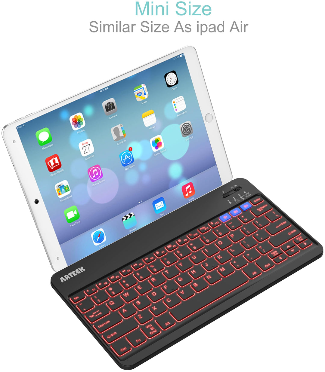 HB220B Universal Backlit 7-Colors & Adjustable Brightness Multi-Device Slim Portable Wireless Bluetooth 3.0 Keyboard for iOS, Android, Windows Tablet PC Smartphone Built in Rechargeable Battery