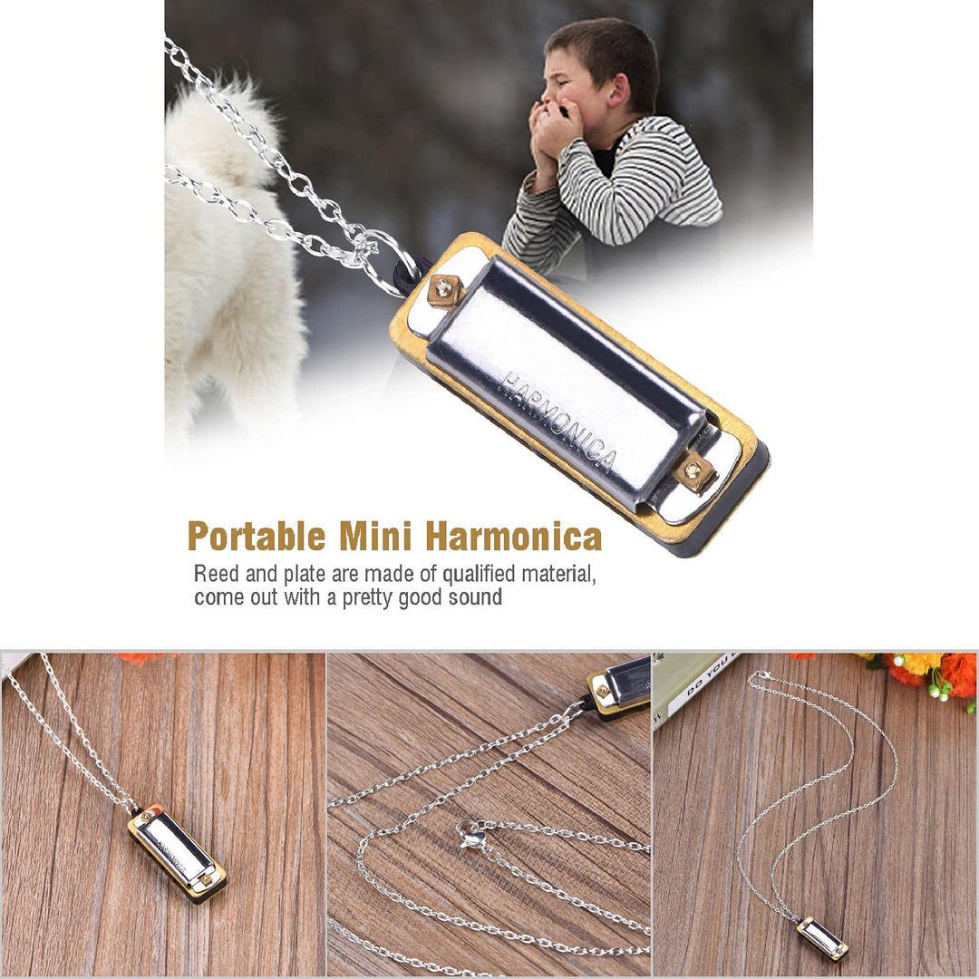 Harmonica Necklace, Portable Mini Harmonica Musical Necklace Toy Working Musical Instrument(Silver) Keychain Harmonica Harmonica Necklace Harmonica Necklace