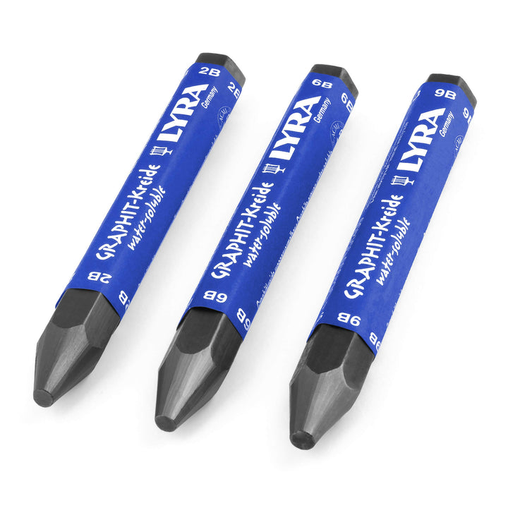 Lyra Graphit Stick - Water Soluble Graphite Shading and Sketching Crayon - Pack of 3-2B / 6B / 9B