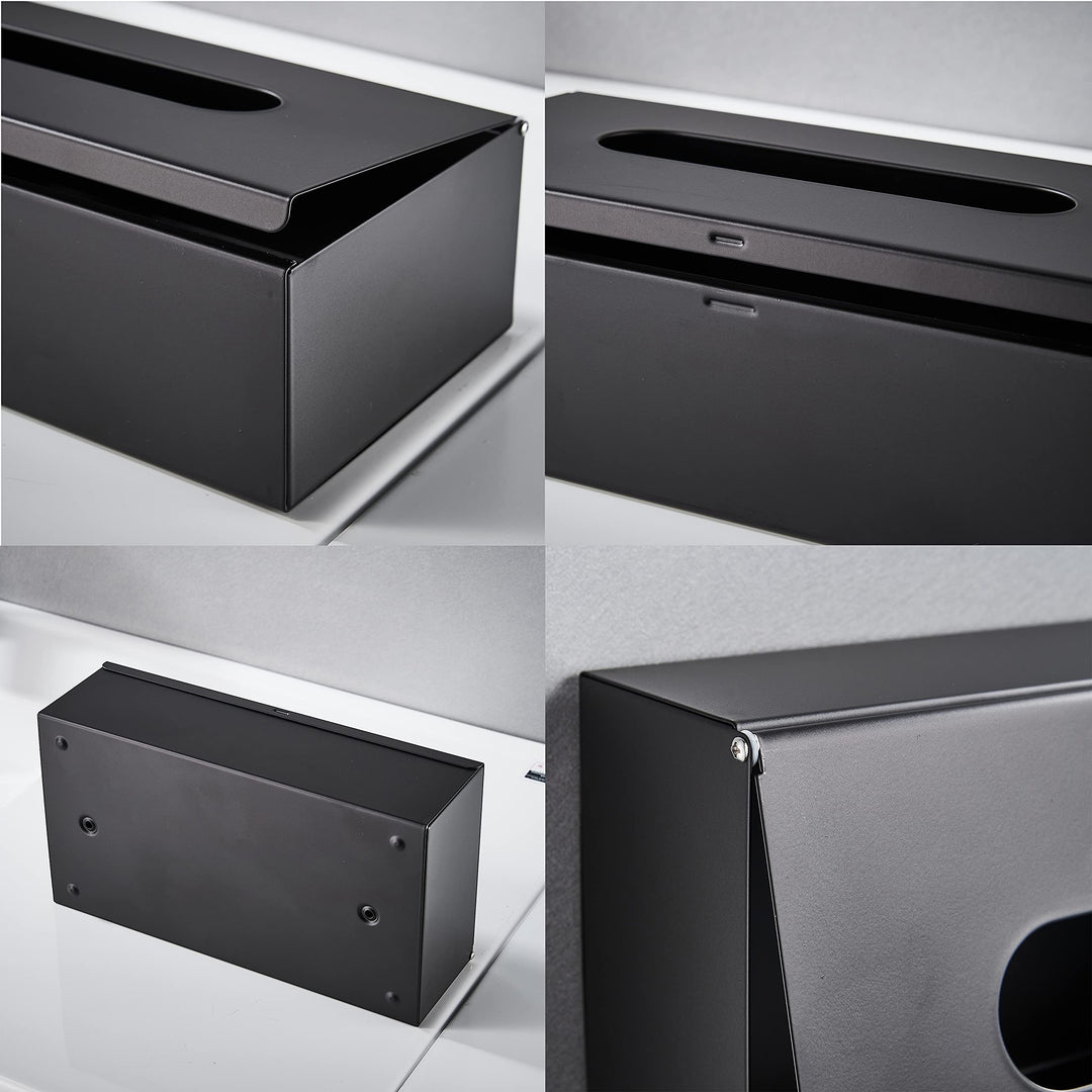 XD Tissue Box Rectangular Disposable Paper Storage Box Wall Mount Waterproof Desktop Stainless Steel Bathroom Metal Box Bedroom Night Stands Desks and Tables Modern Matte Black Tissues Box Cover