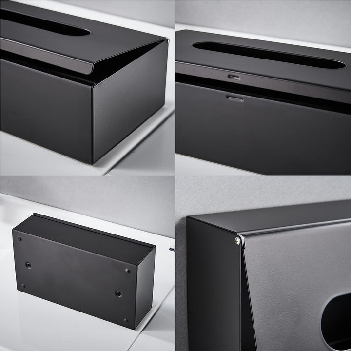 XD Tissue Box Rectangular Disposable Paper Storage Box Wall Mount Waterproof Desktop Stainless Steel Bathroom Metal Box Bedroom Night Stands Desks and Tables Modern Matte Black Tissues Box Cover