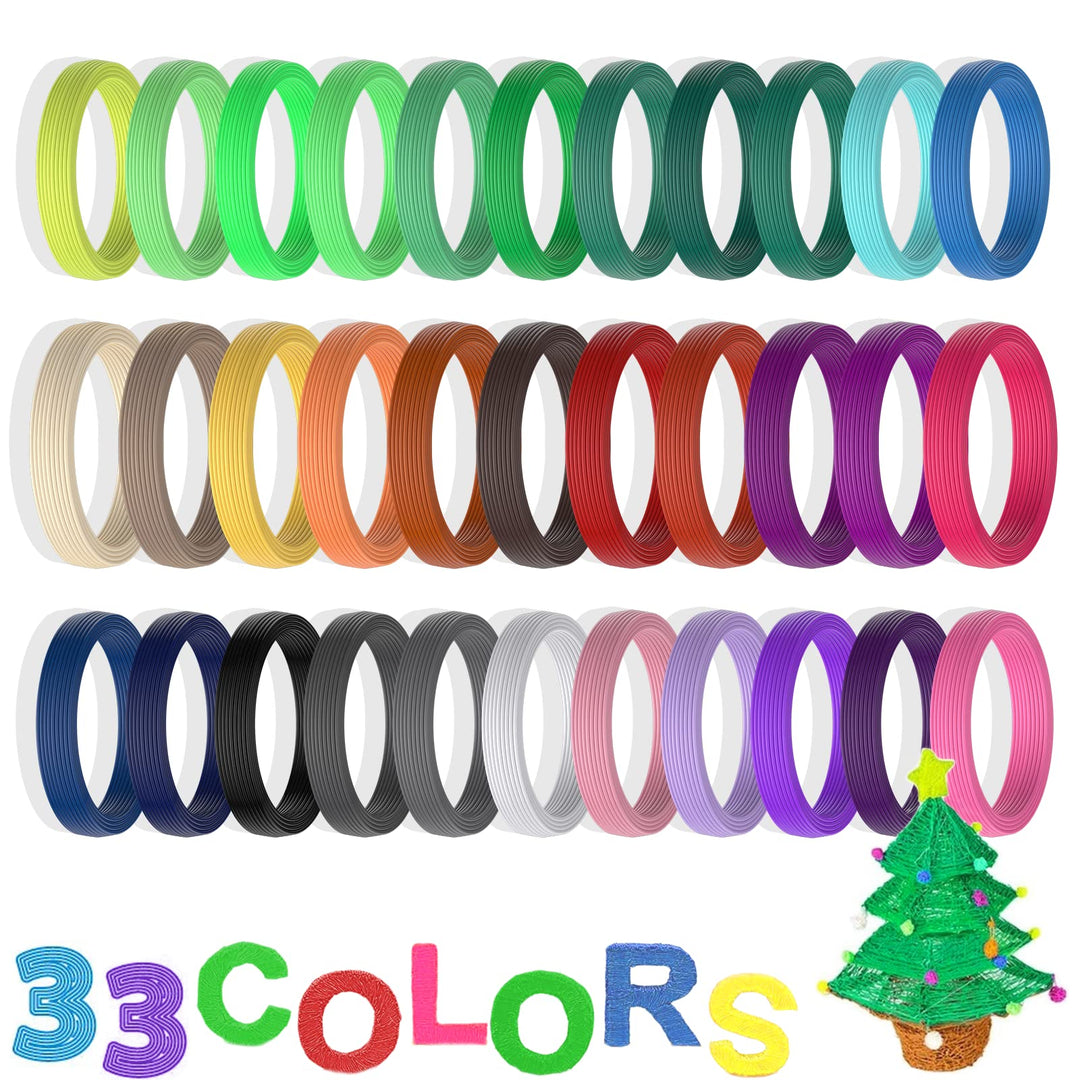 3D Pen PLA Filament, 33 Bright Colors, 1.75mm Filament for 3D Pen, Pla Filament Refills, 3D Replacement Pen Refills, Each Color 10feet, Total 330 Feet, 3 Glow in The Dark