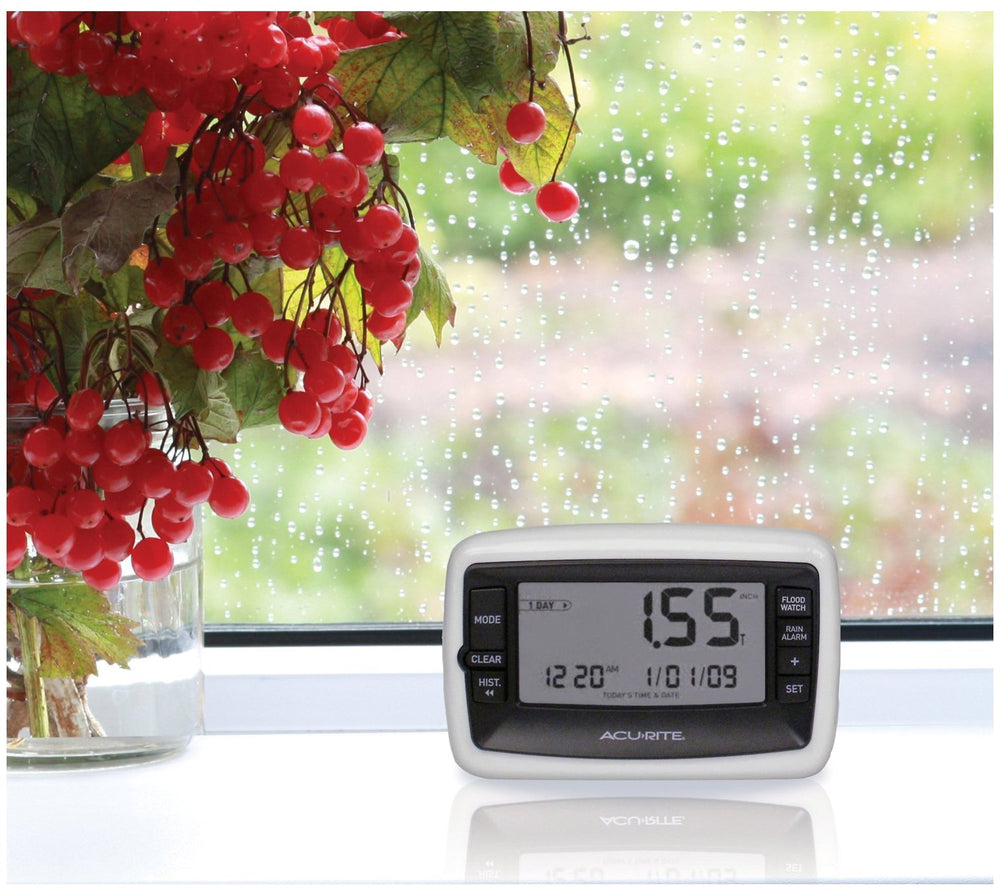 Wireless Digital Rain Gauge with Self-Emptying Collector with Rainfall History, Alerts, and Current Date and Time (00899), Multicolor