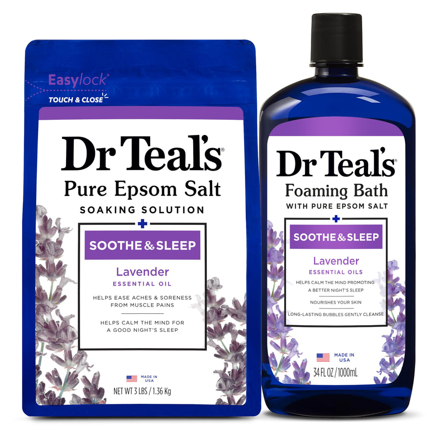 Pure Epsom Magnesium Salt Soak and Foaming Bath, Soothe & Sleep with Lavender Essential Oils, Duo Pack