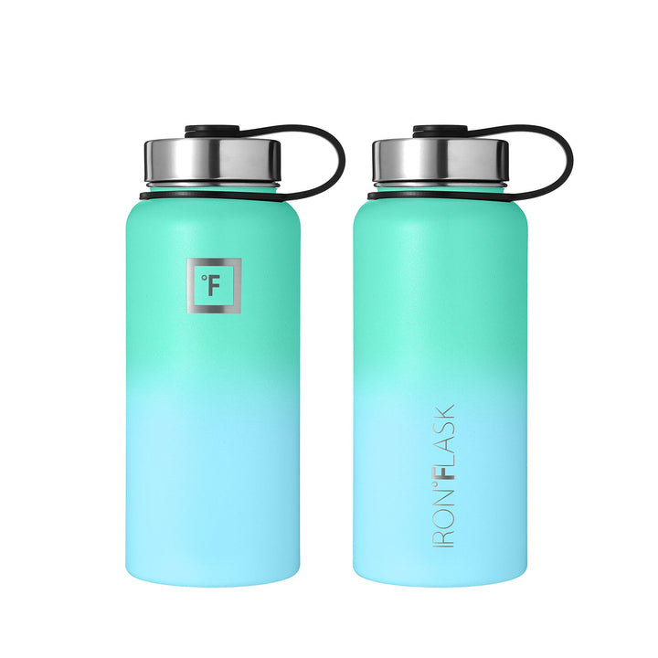 Camping & Hiking Hydration Flask, Wide Mouth, 3 Straw Lids, Stainless Steel Outdoor Water Bottle, Double Walled, Insulated Thermos, Metal Canteen - Sky, 32 Oz