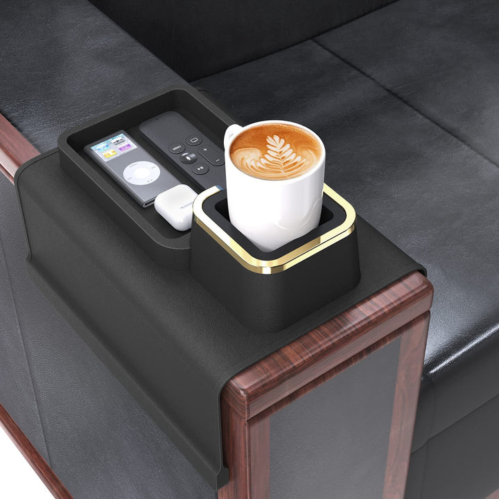 Couch Cup Holder, Silicone Couch Arm Tray,Anti-Spill and Anti-Slip Couch Accessories, Drink Holder for Your Sofa,Ideal for Hold Coffee Cup/Cellphone/Remote(Blcak)